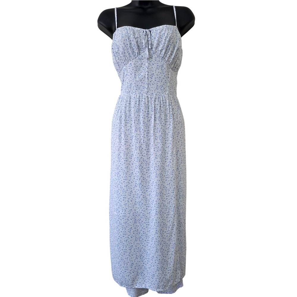Hollister Strappy Milkmaid Corset Dress Sz L Ditsy Floral Babydoll Coquette Midi